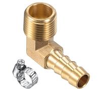 M METERXITY Latón Manguera Espiga Accesorios - 90 Grados Codo 3/8 Pulgada Latón Tubo Conector con Manguera Abrazadera Aplicar a Agua Gas(3/8 NPT Rosca macho)