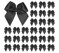 M METERXITY Paquete de 200 Mini Lazos de Cinta de 1x1 Pulgada de Tela a Cuadros de Satén Boutique para Manualidades DIY/Bolsas de Regalo/Lazos para el Cabello/Costura de Lazos [Negro]