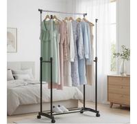 M MI DEKOR Perchero de Ropa de Doble Nivel con Ruedas - Estructura Metálica Ligera, Fácil Montaje, Organizador para Dormitorio, Lavandería y Tienda - 80x42x160 cm