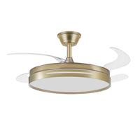 M MI DEKOR Ventilador de Techo LED 59W 4 Aspas Transparentes 106 cm, 6 Velocidades, Motor DC, Luz Regulable 3 Colores, Temporizador 2/4H, Memoria, Remoto, Dorado - Interior, MD1860