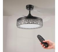M mimotec - Black Aqua Ventilador de Techo LED 66W con Luz CCT Regulable y Control de Intensidad, Motor DC 30W+Luz Led 36W, Silencioso, 6 Velocidades, 4 Aspas Retráctiles, Temporizador.