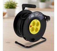 M mimotec- Enrollacables Exterior 25m 4 Tomas 16A 3200W | Cable H05VV-F 3x1,5mm² | Carrete Eléctrico con Protección Infantil | Alargador para Jardín, Garaje, Taller y Bricolaje