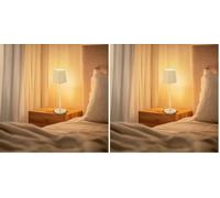 M mimotec - Lámpara LED de Sobremesa Beige Serena 2W, Recargable, Regulable, 3 Temperaturas de Color (3CCT), con Batería 1200mAh e Incluye Cable USB (Paquete de 2)