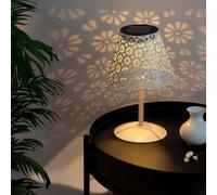 M mimotec - Lámpara LED Solar de Sobremesa White Hearth, Luz Cálida 2500K, Regulable,Resistente al agua IP44, Batería Integrada, Ideal para Terraza y Jardín