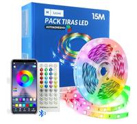 M Ledme - Tira LED RGB, Luces LED Habitación 15 metros, con APP, Bluetooth Musical, adhesivo, control remoto y adaptador de corriente, chip 5050, Multicolor Regulable en intensidad, LM2406