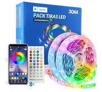 M mimotec - Tira LED RGB, Luces LED Habitación 30 metros con APP, Bluetooth Musical, adhesivo, control remoto y adaptador de corriente, chip 5050, Multicolor Regulable en intensidad, (2X15M), LM2405