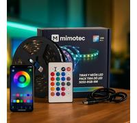 M mimotec - Tira LED USB 5V RGB, Luz LED Habitación 5 metros con adhesivo, Control Musical con App, Multicolor Regulable en intensidad, Súper Brillante LED Tira para Fiestas, MI5505