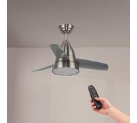 M Ledme - Ventilador de Techo Led Silence 54W Niquel, mando a distancia, motor DC 30W+Luz Led 24W, 6 velocidades, Silencioso,3 Aspas, 91 cm, función verano-invierno, temporizador