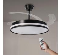 M mimotec - Ventilador de Techo con luz Led Black Cami, Mando a Distancia, Motor DC, 6 velocidades, Silencioso, Aspas retráctiles, función verano-invierno, temporizador, CCT