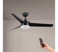 M mimotec - Ventilador de techo con luz LED Black Curve, mando a distancia, motor DC 40W+Luz Led 18W, 6 velocidades, Silencioso,3 Aspas, 132 cm, función verano-invierno, temporizador. LM8813