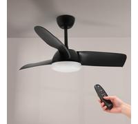 M mimotec - Ventilador de Techo con luz Led Black Face 59W, mando a distancia, motor DC 35W+Luz Led 24W, 6 velocidades, Silencioso,3 Aspas, 108 cm, función verano-invierno, temporizador