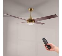 M mimotec - Ventilador de Techo con luz Led Easymal cuero/nogal 55W, mando a Distancia, Bajo consumo, motor DC 27W+Luz Led 18W, 6 velocidades,Silencioso,4 Aspas, invierno-verano, temporizador.