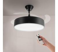 M mimotec - Ventilador de Techo con luz Led Messe 72W Negro, Control Remoto, 6 velocidades, Silencioso,4 Aspas retráctiles, función verano-invierno, temporizador, 3 tonalidades.