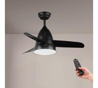 M mimotec - Ventilador de Techo con luz Led Silence 54W Negro, mando a distancia, motor DC 30W+Luz Led 24W, 6 velocidades, Silencioso,3 Aspas, 91 cm, función verano-invierno, temporizador. LM8806