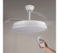 M mimotec - Ventilador de Techo con luz Led White Cami, Mando a Distancia, Motor DC, 6 velocidades, Silencioso, Aspas retráctiles, función verano-invierno, temporizador, CCT