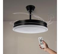 M mimotec - Ventilador de Techo Led Black Olga 66W con luz, mando a Distancia, Bajo consumo, motor DC 30W+Luz Led 36W, 6 velocidades, Silencioso, 4 Aspas desplegables, verano-invierno, temporizador