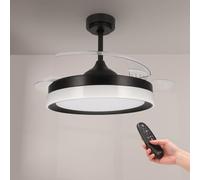 M mimotec - Ventilador de Techo Led Black Yeray con luz de 36W y Mando a Distancia, Bajo consumo, motor DC 20W, 6 velocidades, Silencioso ,4 Aspas retráctiles. LM8816