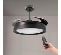 M Ledme - Ventilador de Techo Led Black Yeray II 56W con luz, mando a distancia, Bajo consumo, motor DC 20W+Luz Led 36W, 6 velocidades, función verano-invierno, Silencioso,4 Aspas retráctiles. LM8819