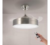 M Mimotec Ventilador de Techo LED Messe Niquel 72W con Luz CCT Regulable e Intensidad, Motor DC Ultrasilencioso, 6 Velocidades, 4 Aspas Retráctiles, Temporizador, Mando a Distanciar.