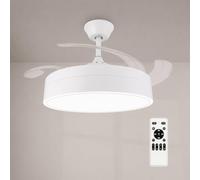 M Mimotec- Ventilador de Techo LED Messe White 72W con Luz CCT Regulable e Intensidad, Motor DC Ultrasilencioso, 6 Velocidades, 4 Aspas Retráctiles, Temporizador, Mando a Distancia
