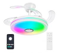 M mimotec - Ventilador de Techo Led Party Smart RGB+CCT Ø106 cm con Luz LED 30W, Motor DC Silencioso, Bluetooth, APP y Mando a Distancia, 6 Velocidades, Regulable, Temporizador, Blanco
