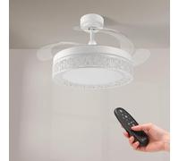 M Ledme - Ventilador de Techo Led White Aqua 66W con luz, mando a Distancia, Bajo consumo, motor DC 30W+Luz Led 36W, 6 velocidades, Silencioso, 4 Aspas desplegables, verano-invierno, temporizador
