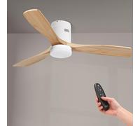 M mimotec - Ventilador de Techo Led White Energy Mdf, mando a distancia, motor DC 50W+Luz Led 18W, 6 velocidades, Silencioso,3 Aspas madera natural, 132 cm, función verano-invierno, temporizador