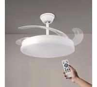 M mimotec-Ventilador de Techo LED White Otah con Aspas Retráctiles, Motor DC Silencioso, Mando a Distancia, Luz CCT e Intensidad Ajustable, 6 Velocidades, Temporizador y Función Verano/Invierno
