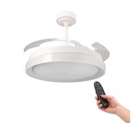 M mimotec - Ventilador de Techo Led White Yeray 56W con luz, mando a distancia, Bajo consumo, motor DC 20W+Luz Led 36W, 6 velocidades, función verano-invierno, Silencioso,3 Aspas desplegables