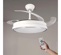 M mimotec Ventilador de Techo White Hood 70W con Luz LED Regulable CCT, Motor DC 30W Bajo Consumo + LED 40W, 6 Velocidades, Silencioso, 4 Aspas Desplegables, Verano/Invierno, Temporizador, Mando