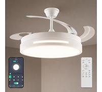 M mimotec - Ventilador de Techo White Smart con Luz LED CCT e Intensidad Ajustable Ø108 cm, APP y Mando a Distancia, Silencioso, 6 Velocidades, Aspas Plegables, Temporizador y Modo Verano/Invierno