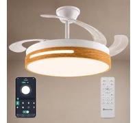M mimotec - Ventilador de Techo Wood Smart con Luz LED CCT e Intensidad Ajustable Ø108 cm, APP y Mando a Distancia, Silencioso, 6 Velocidades, Aspas Plegables, Temporizador y Modo Verano/Invierno