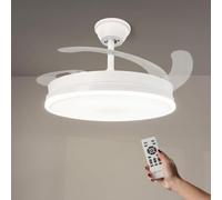 M mimotec - White Olga Ventilador de Techo LED 66W con Luz CCT Regulable y Control de Intensidad, Motor DC 30W+Luz Led 36W, Silencioso, 6 Velocidades, 4 Aspas Retráctiles, Temporizador.