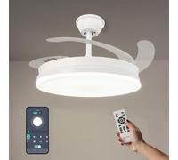 M mimotec -White Olga Ventilador de Techo LED 66W, Control por App, Luz CCT Regulable, Motor DC 30W + LED 36W, Silencioso, 6 Velocidades, 4 Aspas Retráctiles, Temporizador e Intensidad Regulable