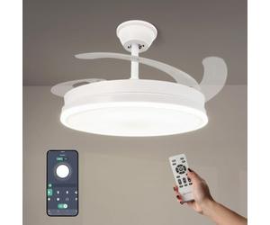 M mimotec -White Olga Ventilador de Techo LED 66W, Control por App, Luz CCT Regulable, Motor DC 30W + LED 36W, Silencioso, 6 Velocidades, 4 Aspas Retráctiles, Temporizador e Intensidad Regulable