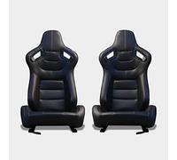 M MODAUTO Semibaquet S,E Cuero Negro-Costura Naranja,Respaldo Fibra Carbono,Semibaquet Deportivo,Adaptable para Coches,Ríeles Incluidos,para Coche y Simulador de Conducción,N735R+L