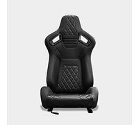 M MODAUTO Semibaquet S.E Cuero Negro/Textura en Forma de Rombo y Respaldo F.Carbono,Semibaquet Deportivo,Adaptable para Coches,Ríeles Incluidos,para Coche y Simulador de Conducción (N755R)