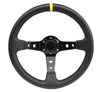 M MODAUTO Volante Deportivo Universal, Desplazado (G015-Piel Sintética-Parche Amarillo)