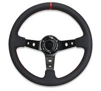 M MODAUTO Volante Deportivo Universal, Desplazado (G016-Piel Sintética-Parche Rojo)