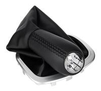 M MODECAR - Compatible con palanca de cambios Renault Clio III 05-12 polipiel negra + cromo + fuelle cambio negro con marco PLATA 5 marchas para 8200379945,
