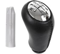 M MODECAR - Pomo de palanca de cambios compatible con Renault Kangoo II de 6 marchas en piel negra y cromo + adaptador/pieza de transición (juego de 2 unidades) para 8200079112.