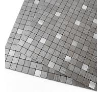 M MOFIT Mosaico adhesivo en azulejos de cocina, 3D, autoadhesivos, paneles de metal, cuadrados (10 unidades, negro y plateado)