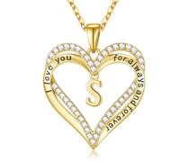 M MOOHAM Collar con inicial de corazón dorado para mujer, chapado en oro de 14 quilates, collar con inicial de corazón doble para mujer, collares con letras de corazón para mujer, joyería de