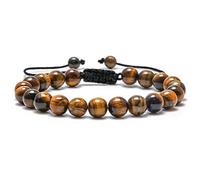 M MOOHAM Pulseras de cuentas de piedra, pulsera de cuentas de piedra de ojo de tigre natural, para hombres y mujeres, alivio del estrés, cuentas de yoga, pulsera ajustable de piedra semipreciosa