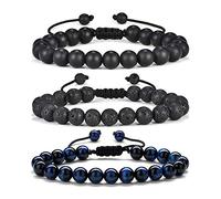M MOOHAM Pulseras de piedra natural para hombre, ojo de tigre de 8 mm, ágata mate, roca de lava, regalos de cumpleaños, aniversario, Navidad, 7 inch, Piedra, No es una piedra preciosa