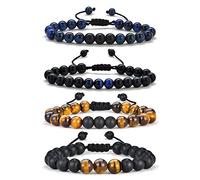 M MOOHAM Pulseras de piedra natural para hombre, ojo de tigre de 8 mm, ágata mate, roca de lava, regalos de cumpleaños, aniversario, Navidad, 7 inch, Piedra, No es una piedra preciosa