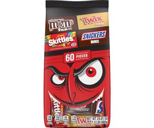 M&M'S Chupetes de chocolate con leche, Skittles Original & Twix, tamaño divertido y mini, envueltos individualmente, surtido de caramelos, 60 unidades
