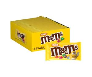 M&M's Peanuts Snack en Bolitas de Colores con Cacahuete y Chocolate con Leche, Pack Ideal para Compartir o Regalar en Navidad, 24 x 45g