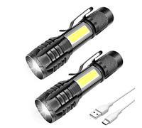 m MU Mulin Linterna Led Recargable 2Pz, Potente Profesional, 3 Modos Con Zoom, Led De Bolsillo Pequeño Cob Con Imán, Impermeable IP5 Para Camping Militar, Senderismo, Emergencia|1000 mA, 2 Unidades