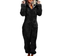 (M-Negro) Mono de invierno para mujer, suave y esponjoso, con capucha, de forro polar.